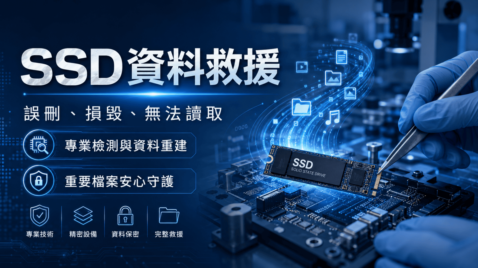 SSD資料救援是許多人在固態硬碟突然讀不到、檔案消失、系統無法開機或誤刪資料後，才會緊急搜尋的服務。